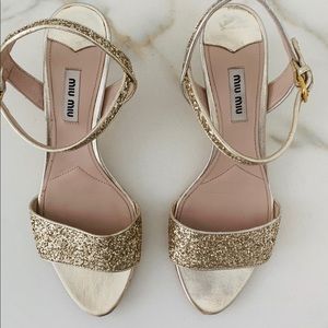 Miu Miu gold shimmer glitter strappy heel Sz 38
